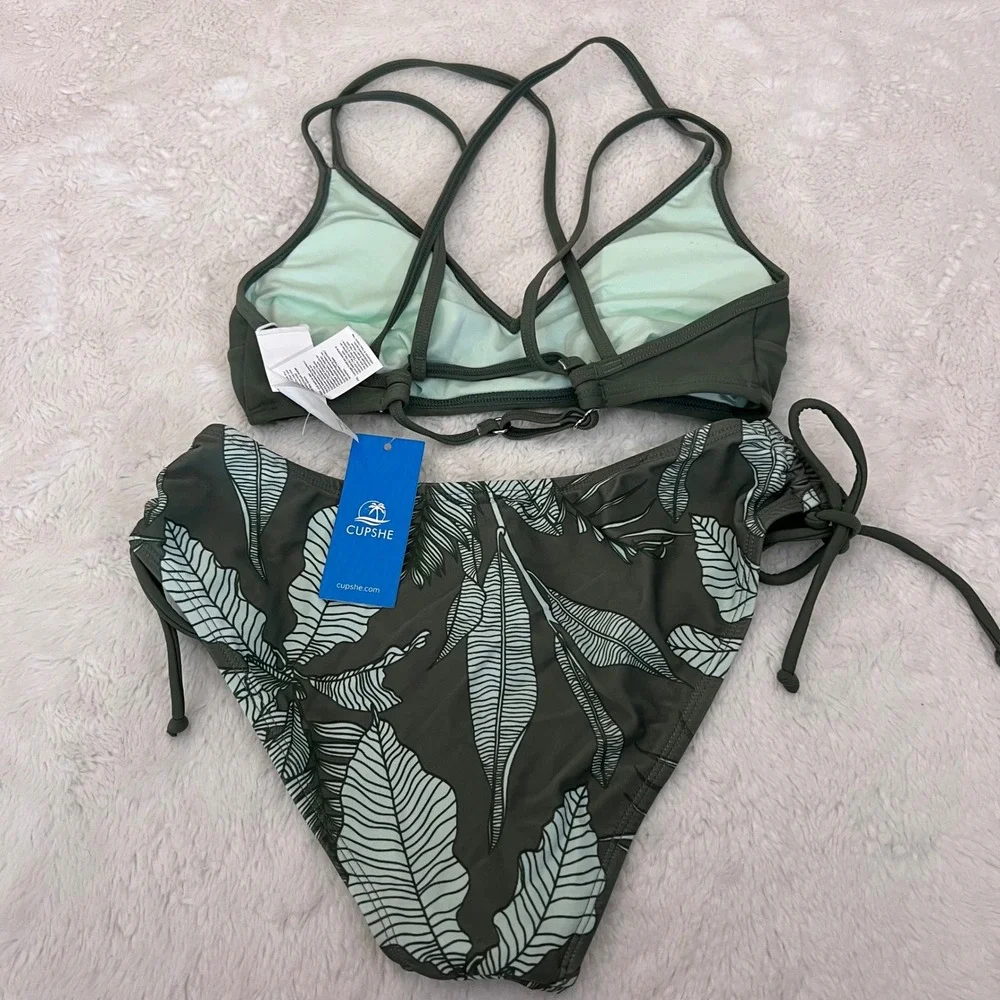 Cupshe Womens Olive Green Tropical‎ Palm Leaf Bikini Set Size XS DAA12C3G001PP